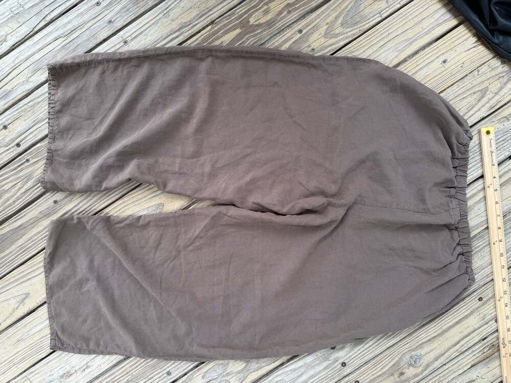 Homefrocks Brown Linen Elastic Waist Wide Leg Cropped Pants Size M - Picture 3 of 7